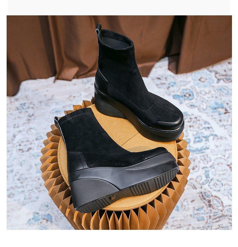 Boots Autumn Women Shoes Woman Fashion Round Toe Ankle 2021 Winter Elastic Black Comfortable Botas 34