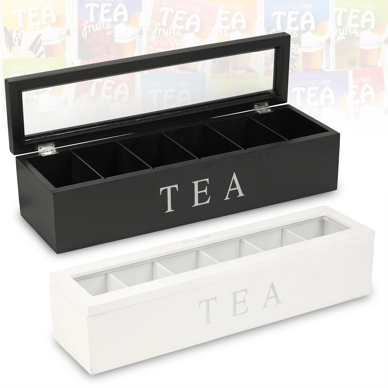 Tea Storage Box (Black and White), Coffee And Tea Bag Storage Rack With Compartment, Easy To Carry At Travel, Office And Home