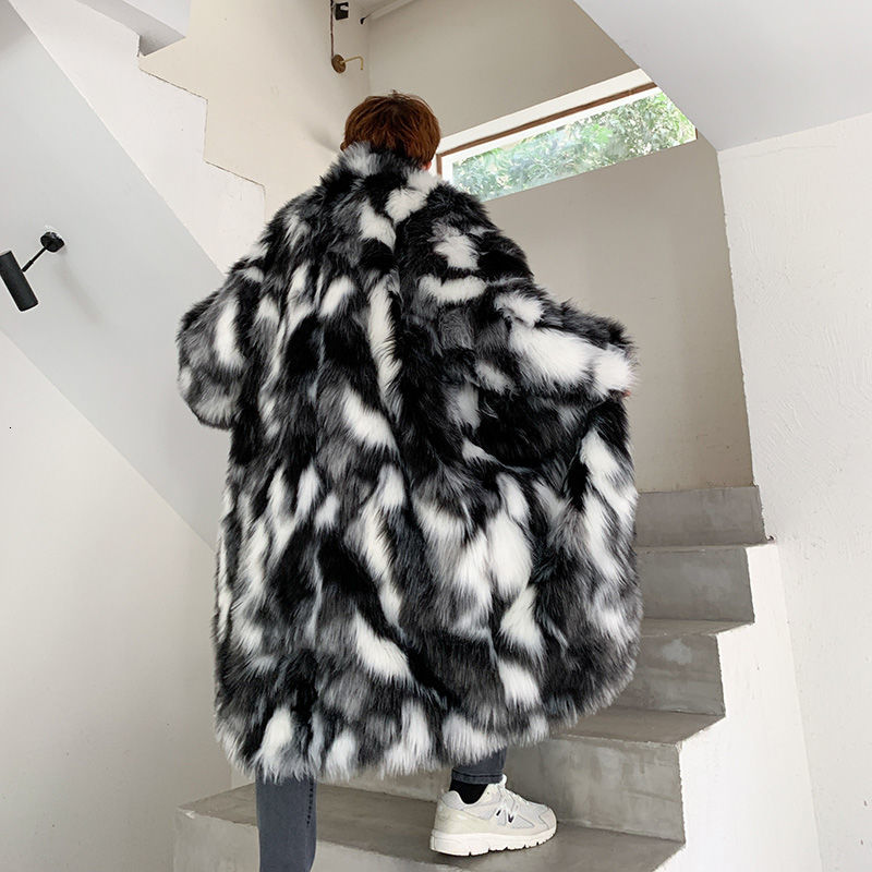 IEFB /men's wear trendy faux fur cotton-padded clothes large size warm windproof cloak hip hop trendy long coat 9Y358 210524