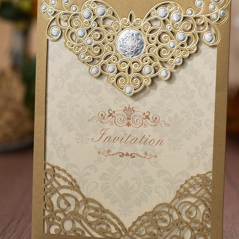 2021 Red Gold Laser Cut Crown Flora Wedding Invitations Card Greeting Cards Wedding Event Party Decoration with inner sheet and envelope