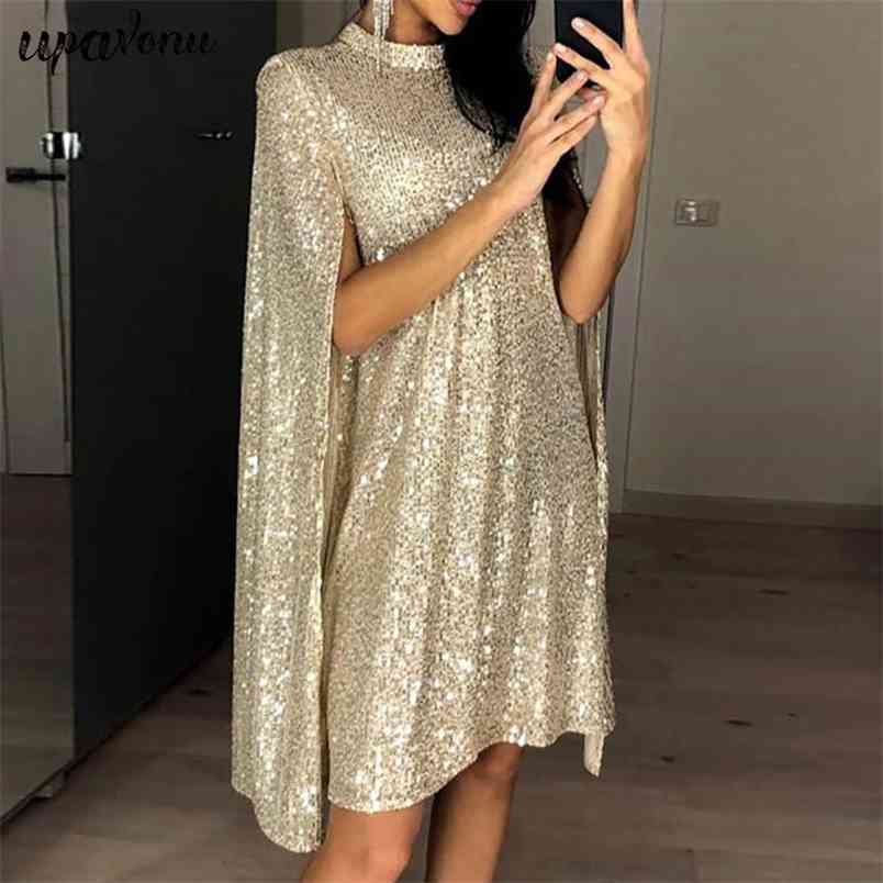 Free Shiny Sequin Dress Women Fashion Stand Collar Cape Sleeve A Line Mini Celebrity Club Party es 210524, Gold
Free Shiny Sequin Dress Women Fashion Stand Collar Cape Sleeve A Line Mini Celebrity Club Party es 210524, Gold