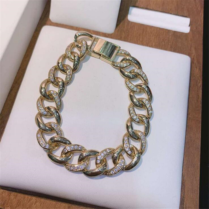 Hip Hop Vintage White&Black Gold Fill Pave White Sapphire CZ Dia Bracelet