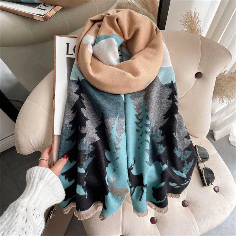 180*65cm Echarpe Warm Thick Cashmere Scarf Women Print Doubel-sided Blanket Shawl And Wraps Tessel Bufanda Female Pashmina 220114