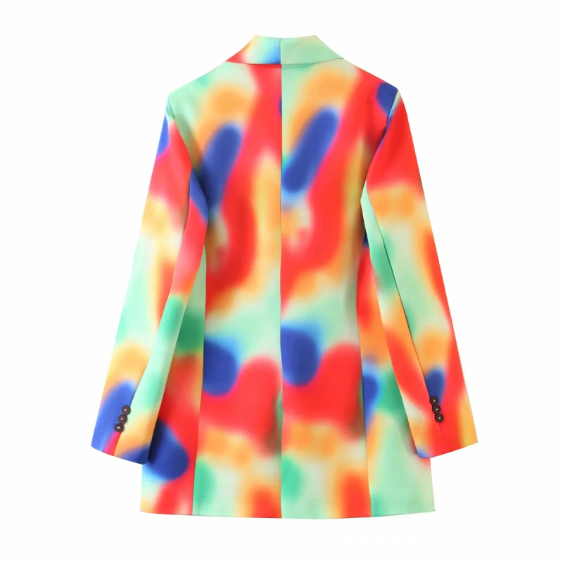 vintage women colorful tie dye blazers jacket fashion ladies elegant double breasted suits female chic jackets girls 210430