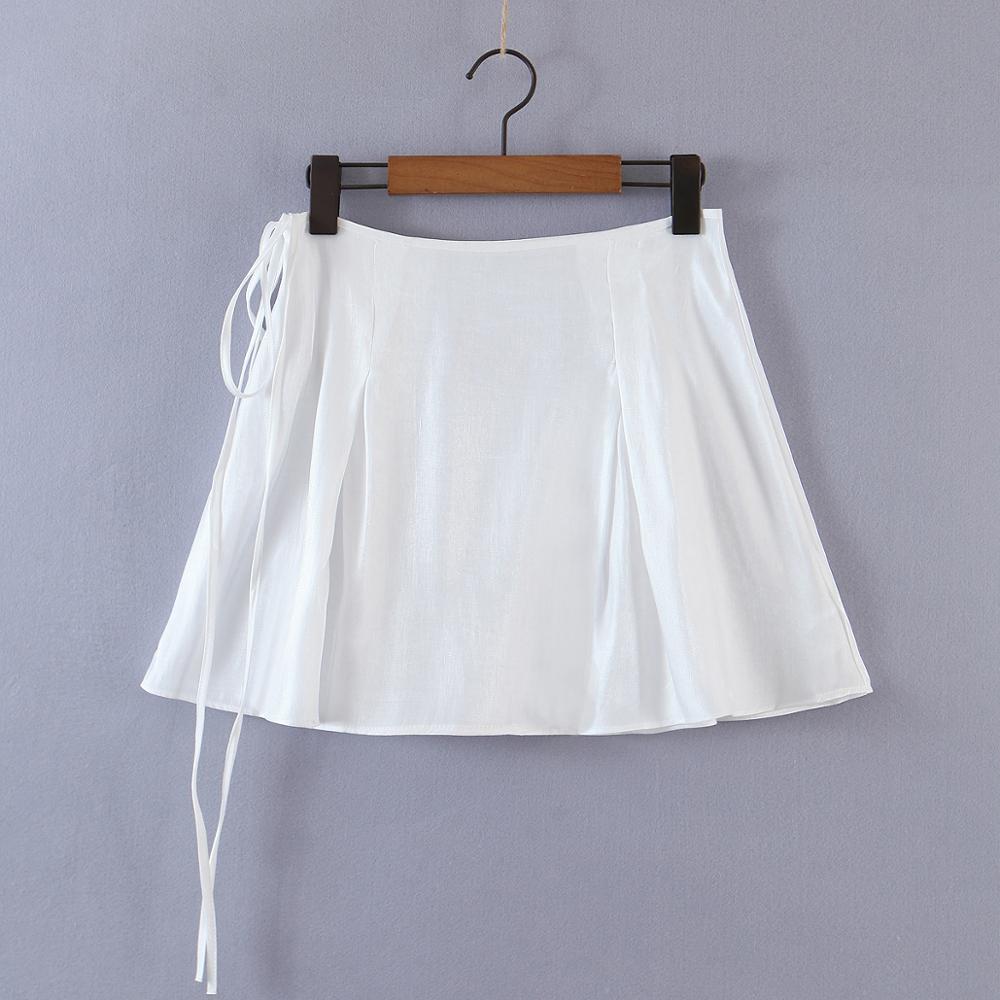 Sexy Stand Collar Double Pockets Short Women Shirt Bandage Lacing up High Waist Pleated Mini Skirts Crop Top 2 Pieces Set 210429