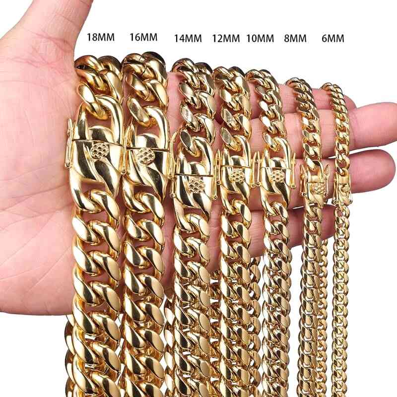 6mm 8mm10mm12mm 14mm 16mm 18mm Miami Cuba Gold Faucet Stainls Steel Chain Necklace282s