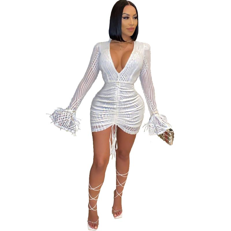 Casual Dresses PLSW Dress Fashion Black Long Sleeve Slim Mesh Sexy Ladies Festival Clothing Birthday For Women Party Evening Night Club
