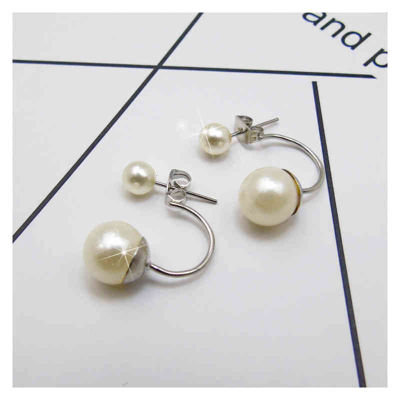 Charms Ear Stud Clip Rings Star Same Size Pearl Temperament Female Korean Jewelry Back Hanging Geometric Dual Purpose