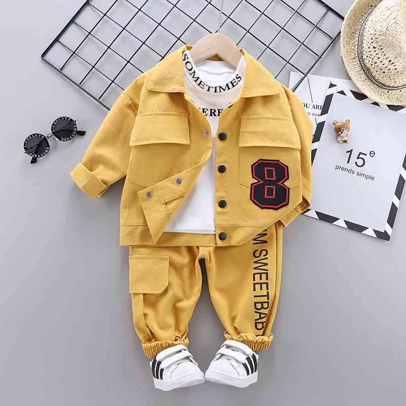 Baby Boys Clothing Sets Kids 3PCS Coat T-shirt Pants Children Corduroy Autumn Winter Long Sleeve Outfits 210508