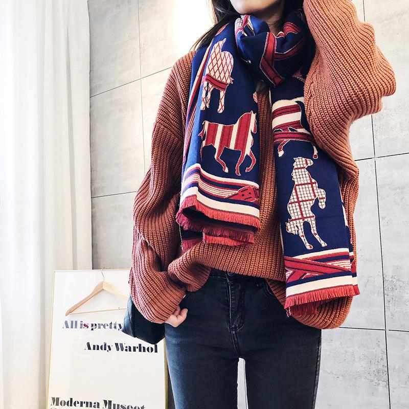 Scarves Cashmere Winter Scarf Women Warm Thick Pashmina Designer Print Horse Shawls Wraps Lady Soft Blanked Scarfs Bandana
Scarves Cashmere Winter Scarf Women Warm Thick Pashmina Designer Print Horse Shawls Wraps Lady Soft Blanked Scarfs Bandana
