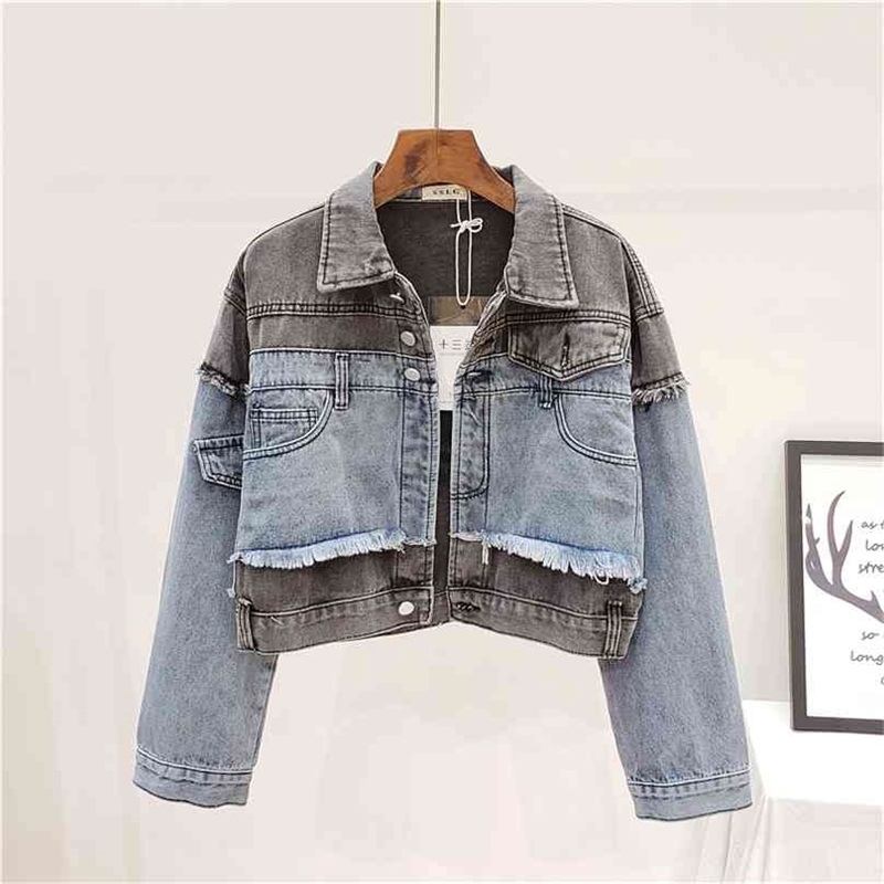 Arrived Patchwork Denim Jacket Woman Boyfriend Style Long Sleeve Blue Gray Short Coat Female Chic Fashion Loose 210603
Arrived Patchwork Denim Jacket Woman Boyfriend Style Long Sleeve Blue Gray Short Coat Female Chic Fashion Loose 210603