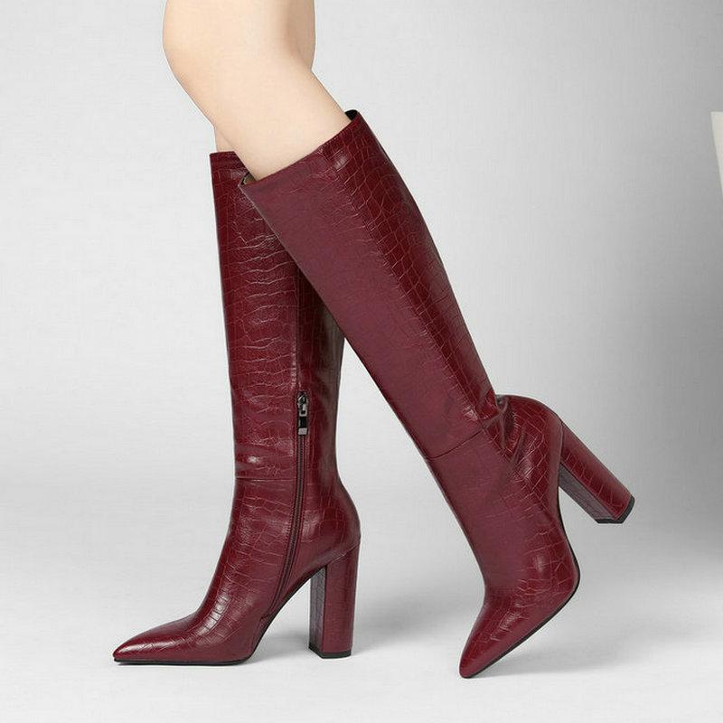 Boots Band Designer Faux Leather Women Knee High Pointed Toe Long Chunky Block Heel Black Beige Wine Red
Boots Band Designer Faux Leather Women Knee High Pointed Toe Long Chunky Block Heel Black Beige Wine Red