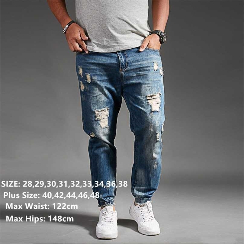 Ripped Jeans For Men Blue Black Denim Mens Jean Homme Harem Hip Hop Plus Size Trousers 44 48 Uomo Fashions Jogger Pants 211111