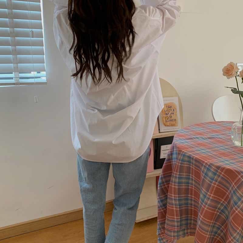 Korean Loose Office Lady White Shirt Pocket Button Up Lapel Tops Long Sleeve Casual Plus Size Clothing for Women Blusas 12729 210508