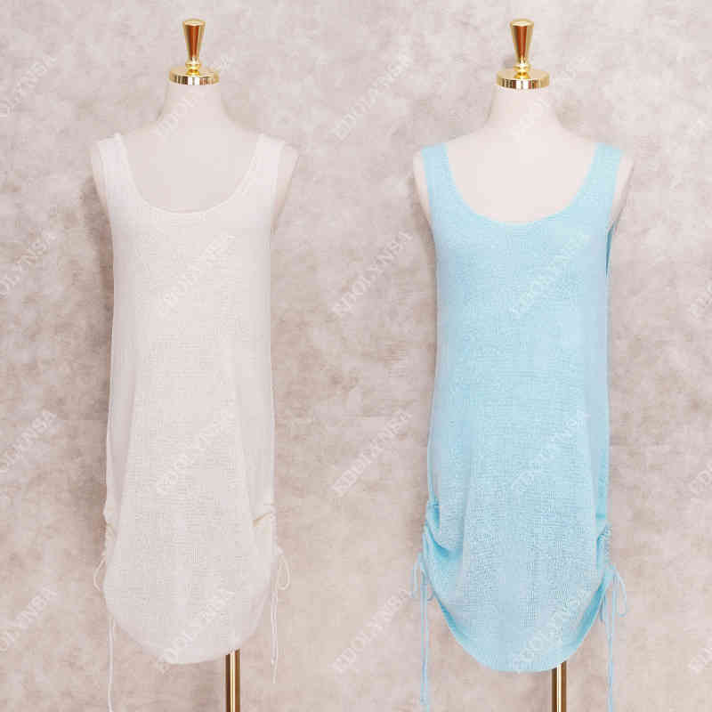 Sexy Sleeveless Open Back Bikini Cover-ups White Crochet Tunic Summer Beach Dress Women Wear Swim Suit Cover Up Q1259 210420