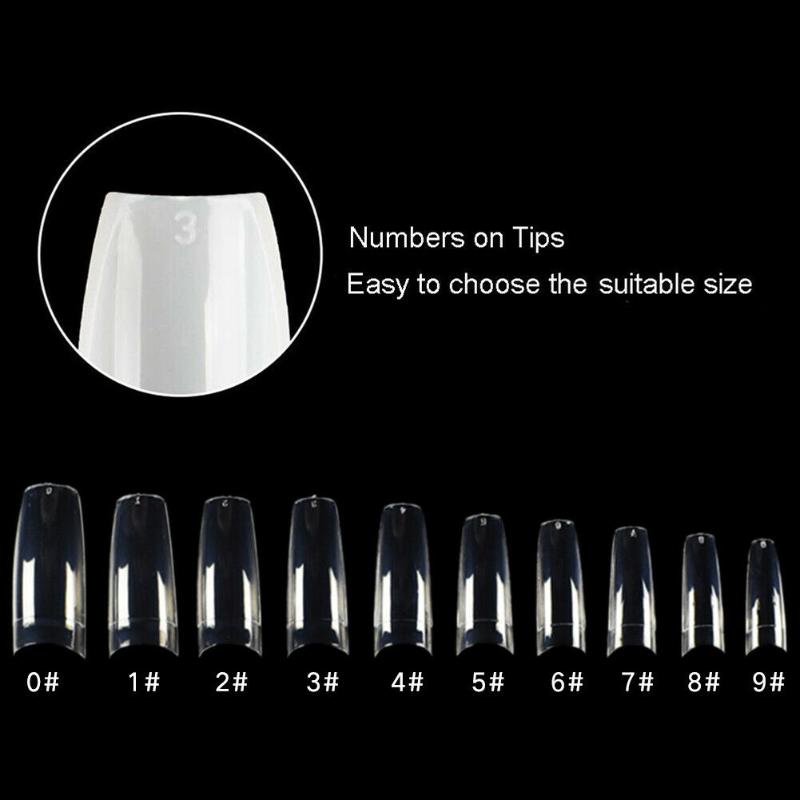 False Nails 500pc/ Box Long French Fake Tips Clear Nature Color ABS Half Cover Ballerina Fasle Manicure Acrylic Nail Tools