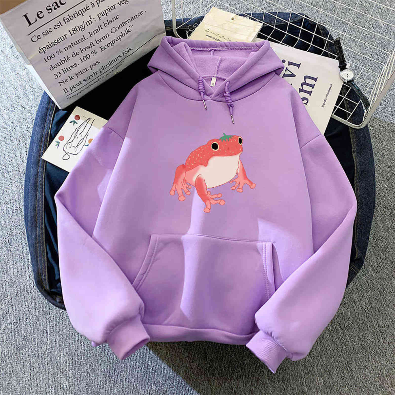 Frog Sweatshirt Oversized Clothes Harajuku Long Sleeve Hooded Kawaii Hoodie for Girls Women Hoodies Pocket Pink Sweatshirts 211109