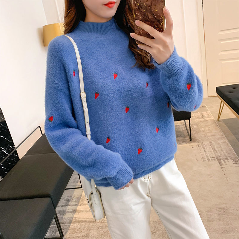 Water Velvet Sweater Female Loose Lazy Wind Autumn Hood Short Section Thick Half-high Collar 210427