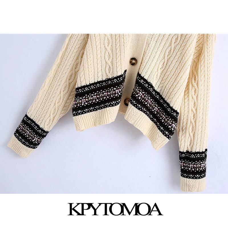 Women Fashion Oversized Jacquard Cable-knit Sweater V Neck Long Sleeve Female Pullovers Chic Tops 210420