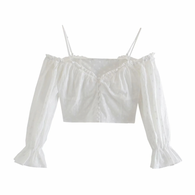Summer Women Flower Embroidery Suspender Short Blouse Female Lantern Sleeve Shirt Casual Lady Crop Tops Blusas S8856 210430