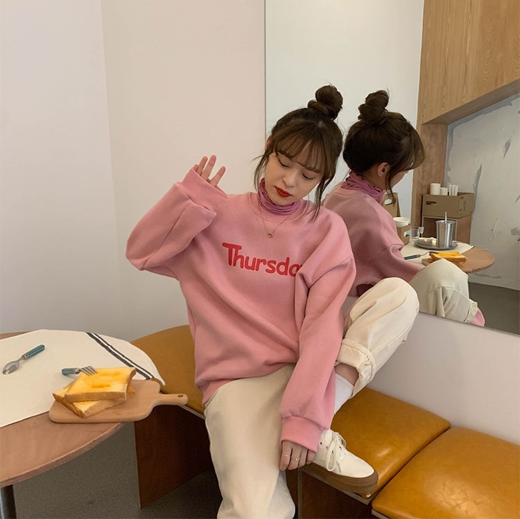 8 colors autumn winter korean style Women warm Sweatshirts Long Sleeve letter thick Sweatshirt Womens pullovers (X1667) 210423