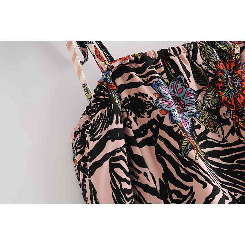 Bohemia Contrast color Flower Print Tied Bow Spaghetti Strap Dress Back Elastic BOHO Woman Sling Midi Long Dresses Beach 210429