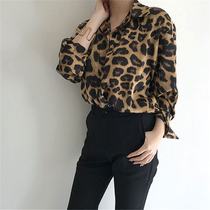 Fashion Loose Plus Size Leopard All Match Women Retro Sexy Vintage Femme Shirts Casual Animal Printed Tops 210421