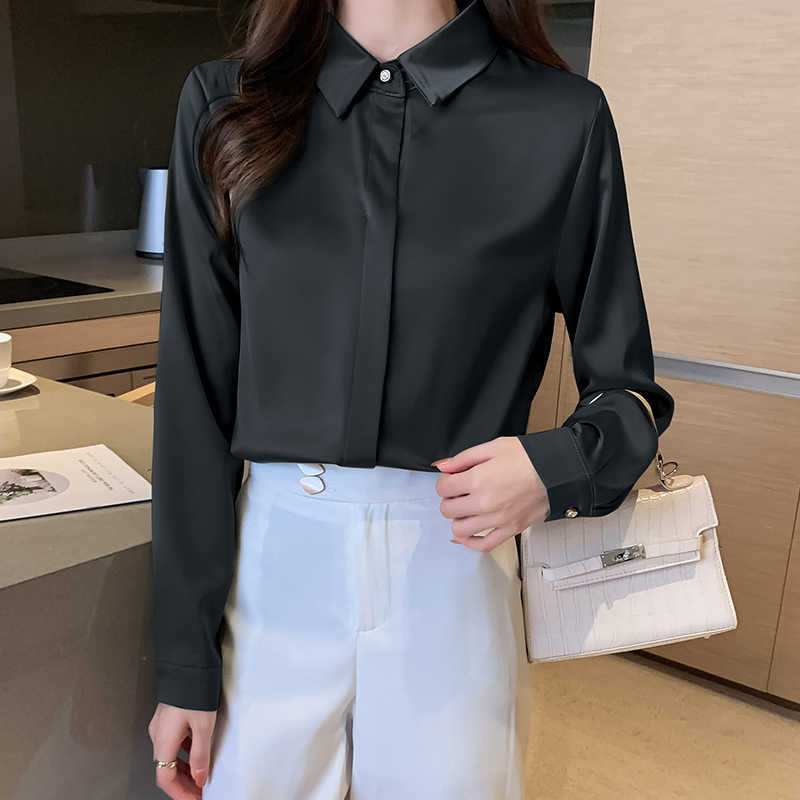 Silk Women Shirts Long Sleeve Woman Satin White Shirt Blouse Tops Plus Size Casual Ladies Blouses 210604
