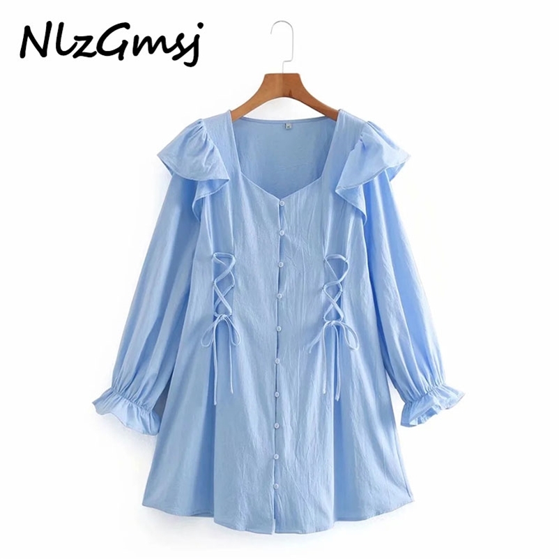 Dres Spring Fashion Square Collar High Waist Flare Sleeve Drawstring Solid Single-breasted 210628, As picture
Dres Spring Fashion Square Collar High Waist Flare Sleeve Drawstring Solid Single-breasted 210628, As picture