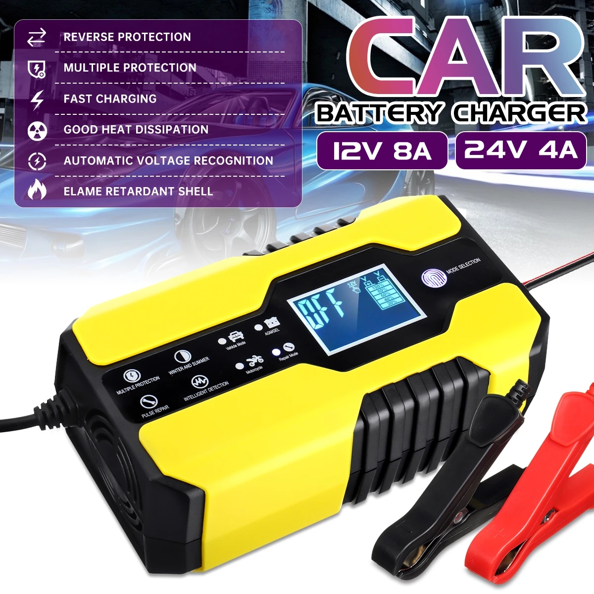 12V 24V 150AH Smart LCD Automatic Car Battery Charger Motorcycle Pulse Repair - AU Plug