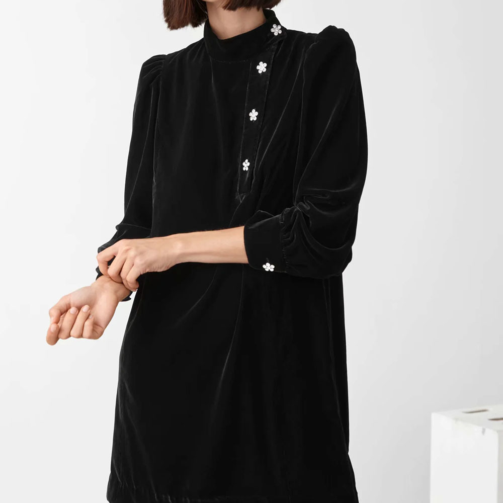 Women Black Jewelry Velvet Dress Long Sleeve Elegant Chic Party Basic Dress Vestidos Mujer 210520