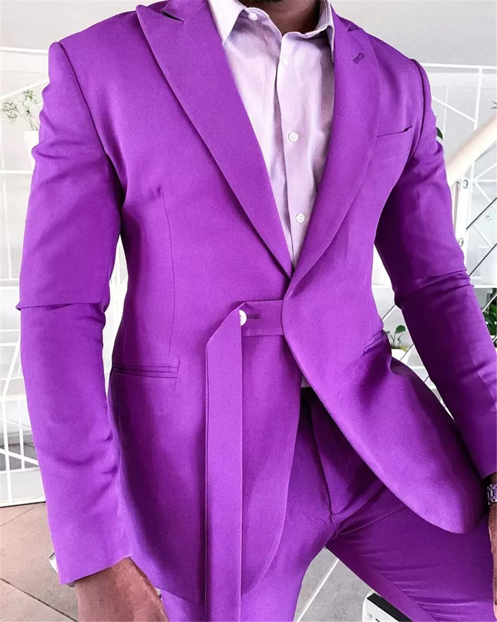 Summer Purple Customized Mens Wedding Tuxedos Peaked Lapel Slim Fit Groom Wear Dinner Prom Party Blazer 2 Pieces (Jacket+Pants)