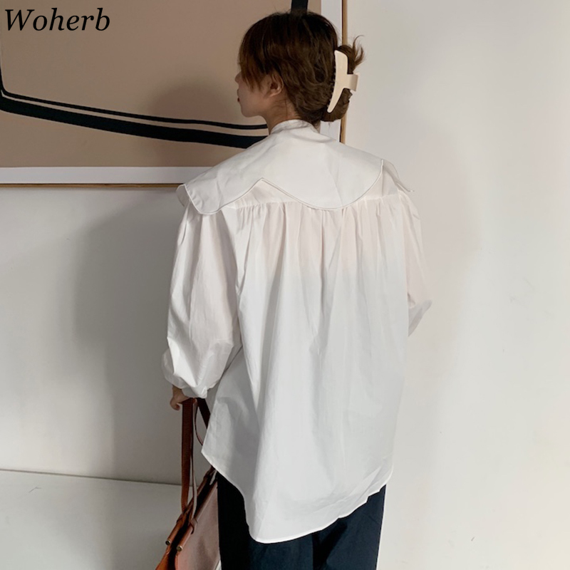 Korean Chic Women Blouses Heavy Embroidery Fall Female Shirt Loose Single Breasted White Blouse Blusas De Mujer Tops 210519