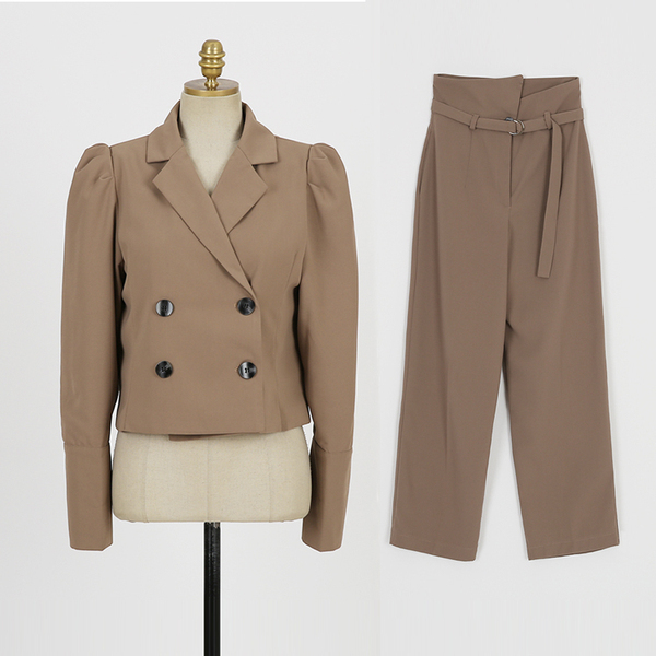 High quality Formal Office Women Suits Autumn Double-breasted Notched Work Coat + Fashion waist OL Pants 2 Pcs Set 210519