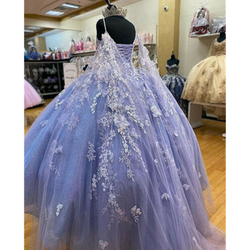 Lilac Quinceanera Dresses Spaghetti Straps Sweet 15 Ball Gown Lace Applique Bead 16 Dress vestidos