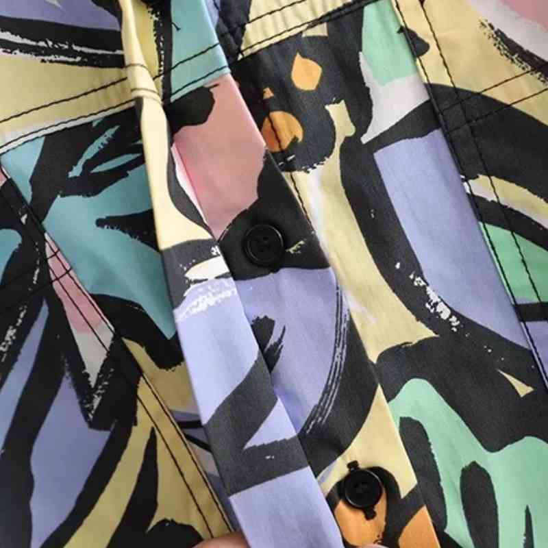 Summer Women Color Printing Patch Pocket Loose Blouse Female Short Sleeve Shirt Casual Lady Tops Blusas S8875 210430