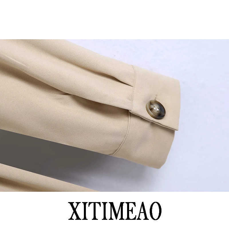 ZA Women Autumn Blends Coats Casual Long Sleeve Turndown Collar Single Breasted Coat Outwear Loose Overcoats With Belt Xitimeao 210602