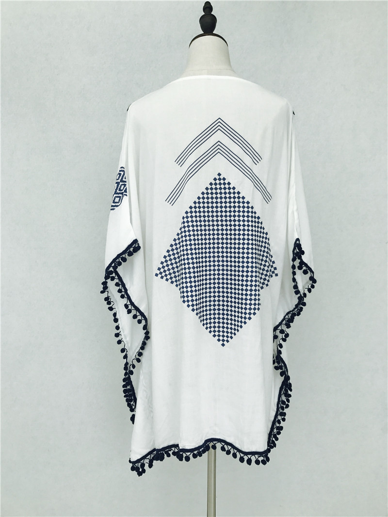 Beach Cover up With Tassel Rayon Vintage Swimwear Tunics Kaftan Dress wear Women Large Size Robe de Plage #Q338 210420
