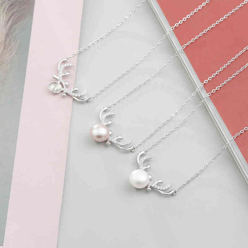 Xd169 Gift S925 Silver Elk Freshwater Pearl Necklace Fashion Simple Korean Chain