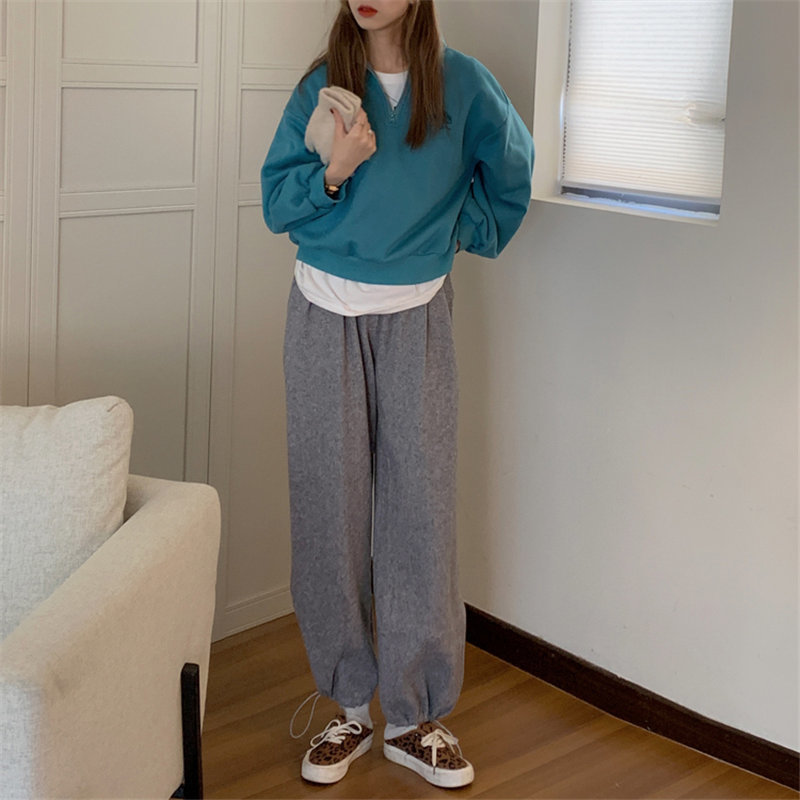 Korean Bottom OL Solid Loose Velvet Casual Trousers Warm Chic Women Retro Fashion High Waist Pants Femme 210421