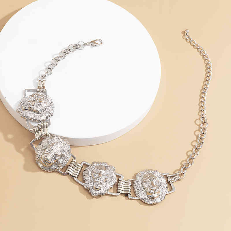 Gsold Fashion Hip-hop Exaggerated Multiple Lion Heads Choker Necklace Metal Charm Women Street Style Jewelry Party