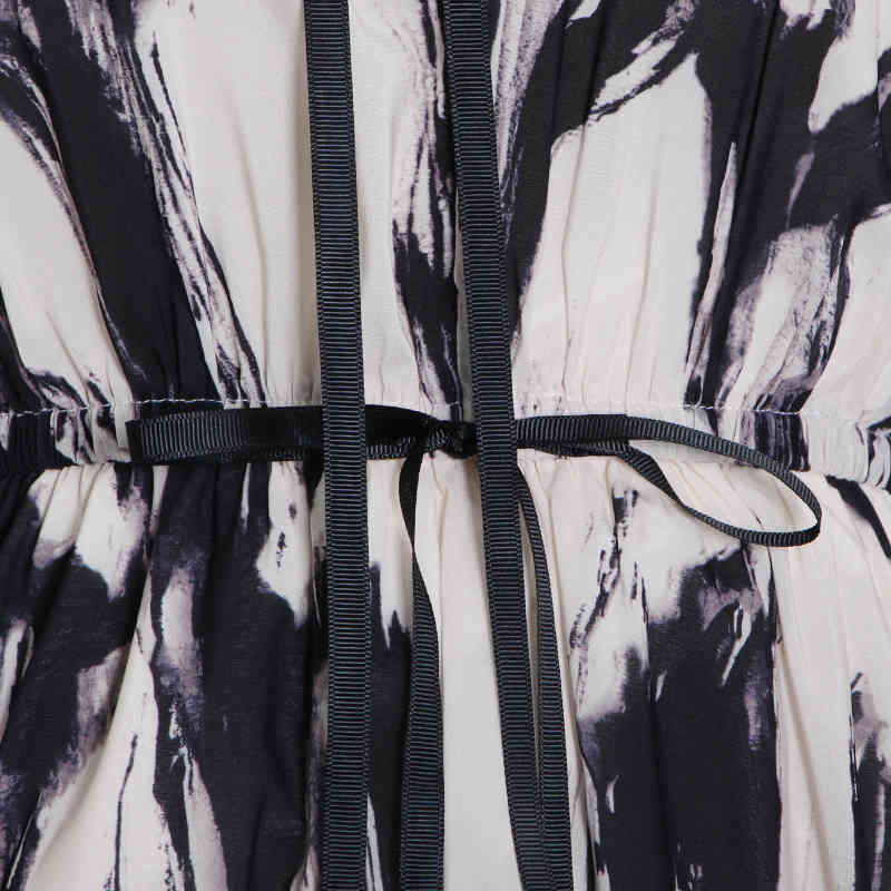 TWOTWINSTYLE Elegant Hit Color Dress For Women O Neck Lantern Sleeve High Waist Vintage Dresses Female Fashion New Clothing 210409