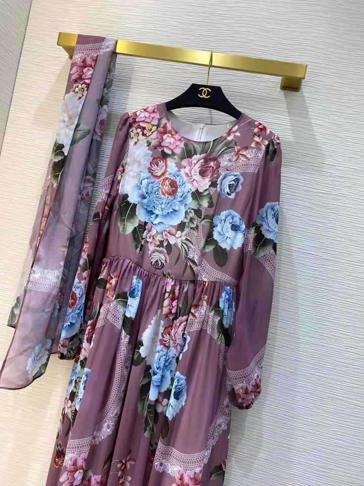 Summer Fashion Runway Maxi Dress Women's O-Neck Vintage Purple Flowers Print Holiday Boho Long Dresses Plus size 2xl 210421