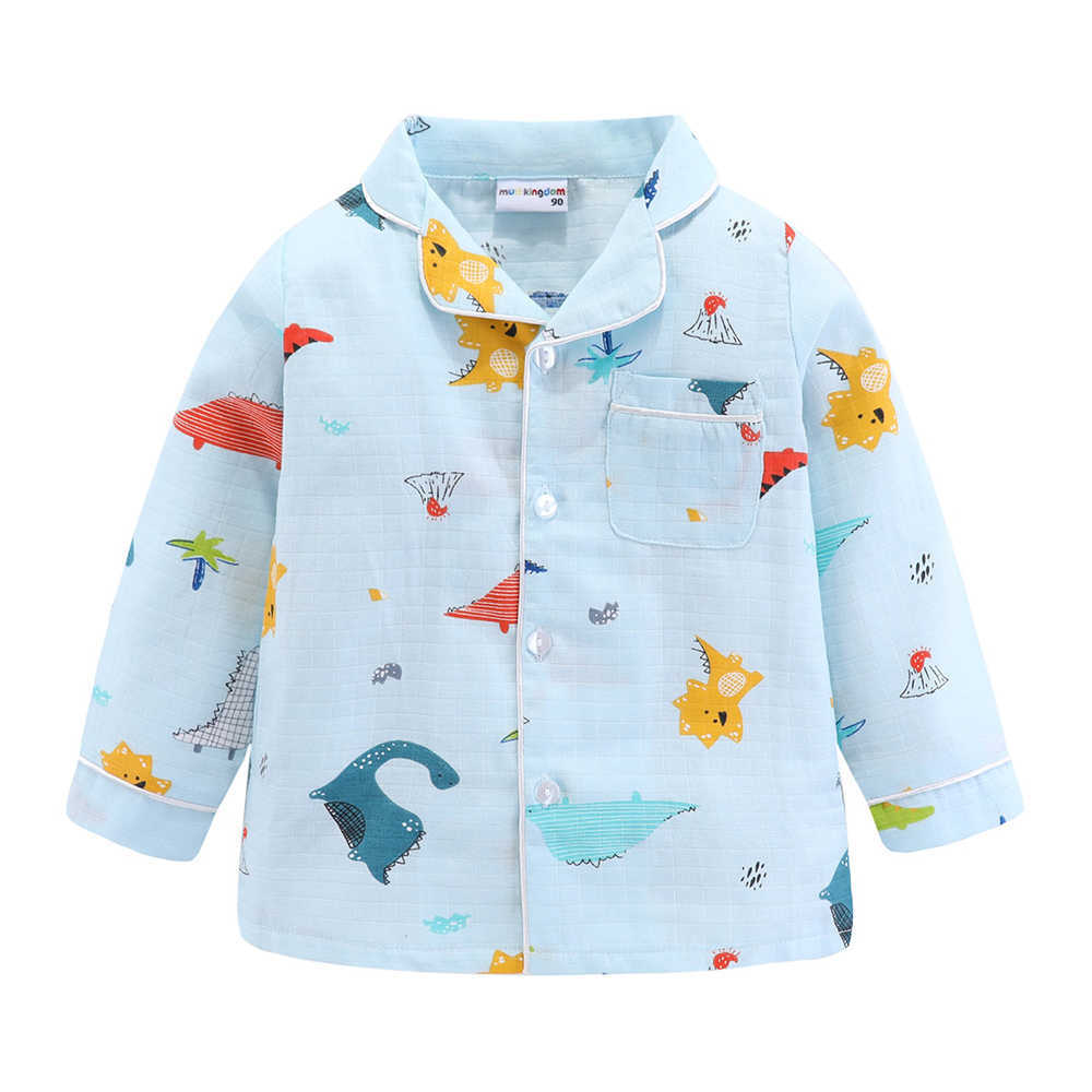 Mudkingdom Cartoon Boys Pajamas Set Turn-Down Collar Pajama Suit Long Sleeve Boy Dinosaur Jammies Kids Sleepwear 210615