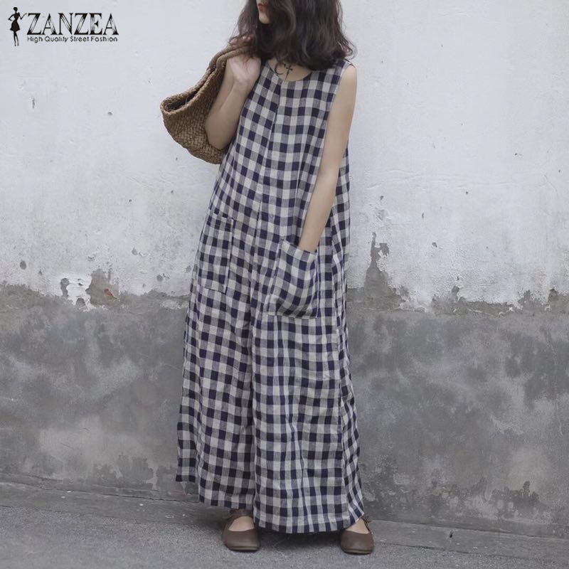 ZANZEA 2021 Summer Wide Leg Rompers Women Vintage Plaid Checked Sleeveless Loose Jumpsuits Pants Casual Baggy Overalls Plus Size, Navy
ZANZEA 2021 Summer Wide Leg Rompers Women Vintage Plaid Checked Sleeveless Loose Jumpsuits Pants Casual Baggy Overalls Plus Size, Navy