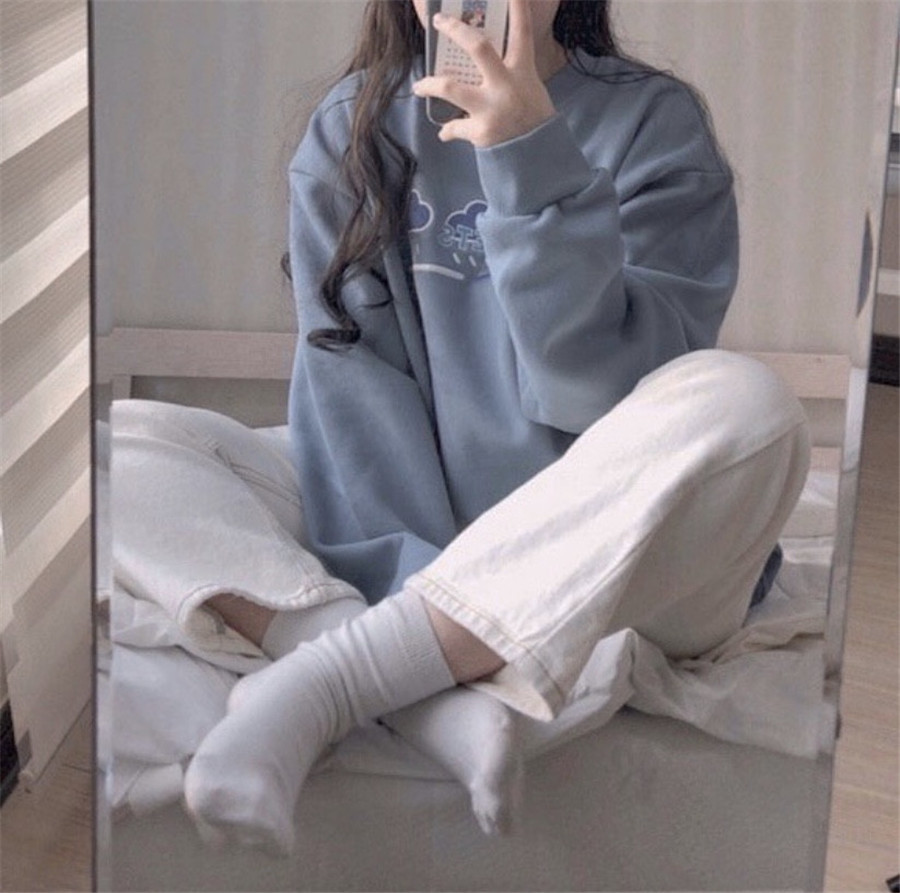 Nomikuma Korean Cloud Letters Pullover Sweatshirt Causal Long Sleeve O-neck Hoodies New Fashion Women Top Jumpers 6D769 210427