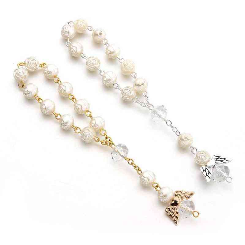 10pcs Ivory Color Baptism Favors with Angels Mini Rosaries Gold Plated Acrylic BeadsChristening Communion Finger Rosari 220124