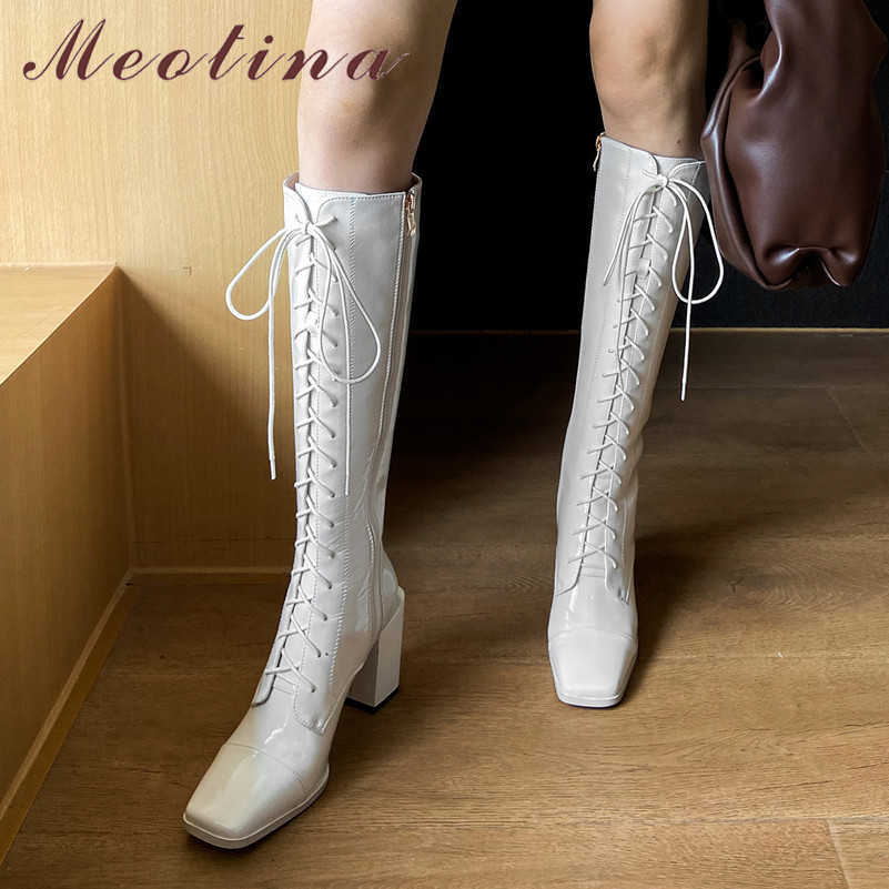 Meotina Real Leather High Heel Long Boots Women Shoes Square Toe Thick Heels Zip Lace Up Fashion Knee-High Boots Autumn Winter 210608, Black velvet lining
Meotina Real Leather High Heel Long Boots Women Shoes Square Toe Thick Heels Zip Lace Up Fashion Knee-High Boots Autumn Winter 210608, Black velvet lining