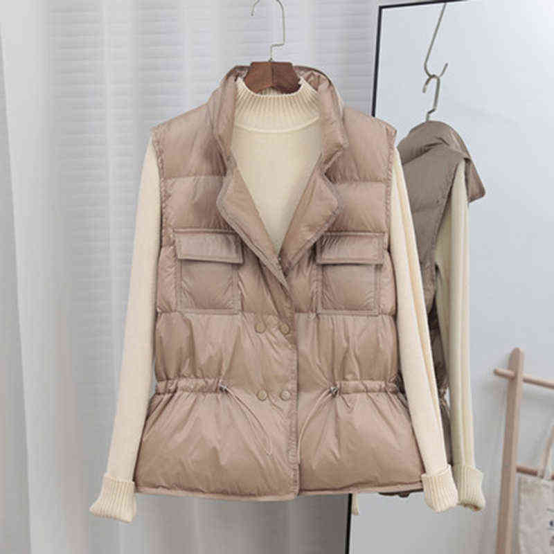 Winter Down Vest Women Short Sleeveless Jacket Lightweight BodyWarmer Waistcoat Female White Gilets Windbreaker Coat 211120