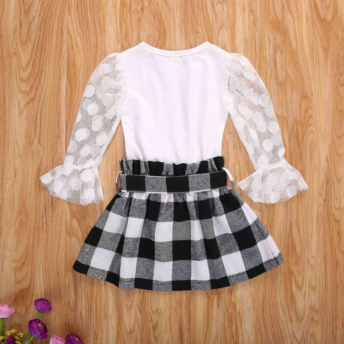1-6Y Toddler Kid Girls Clothes Set Christmas Clothing Xmas Outfits Lace Long Sleeve Top Plaid Bow Skirts Autumn 210515